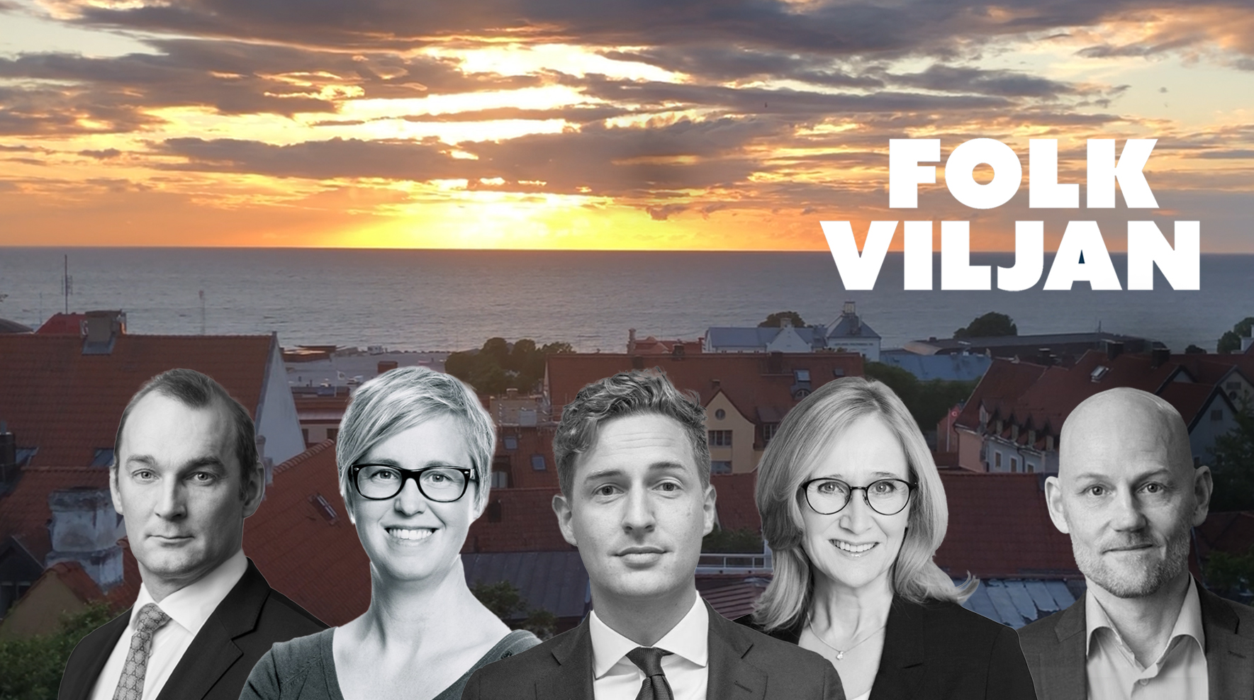 Panelister i Folkviljan: Mikael Sandström, Lisa Pelling, Emil Källström, Karin Nelson och Jörgen Huitfeldt.